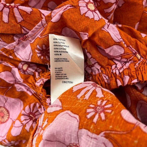 Free People Womens Floral Off Shoulder Top M Orange & Pink 100% Cotton - Picture 3 of 5